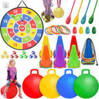 LINAYE Juego combinado de juegos de carnaval, actividades al aire libre, césped, patio, reunión familiar, festival de otoño, bolas de tolva, tablero de dardos para niños, lanzamiento de anillo, huevo y cuchara para fiesta de cumpleaños de niños