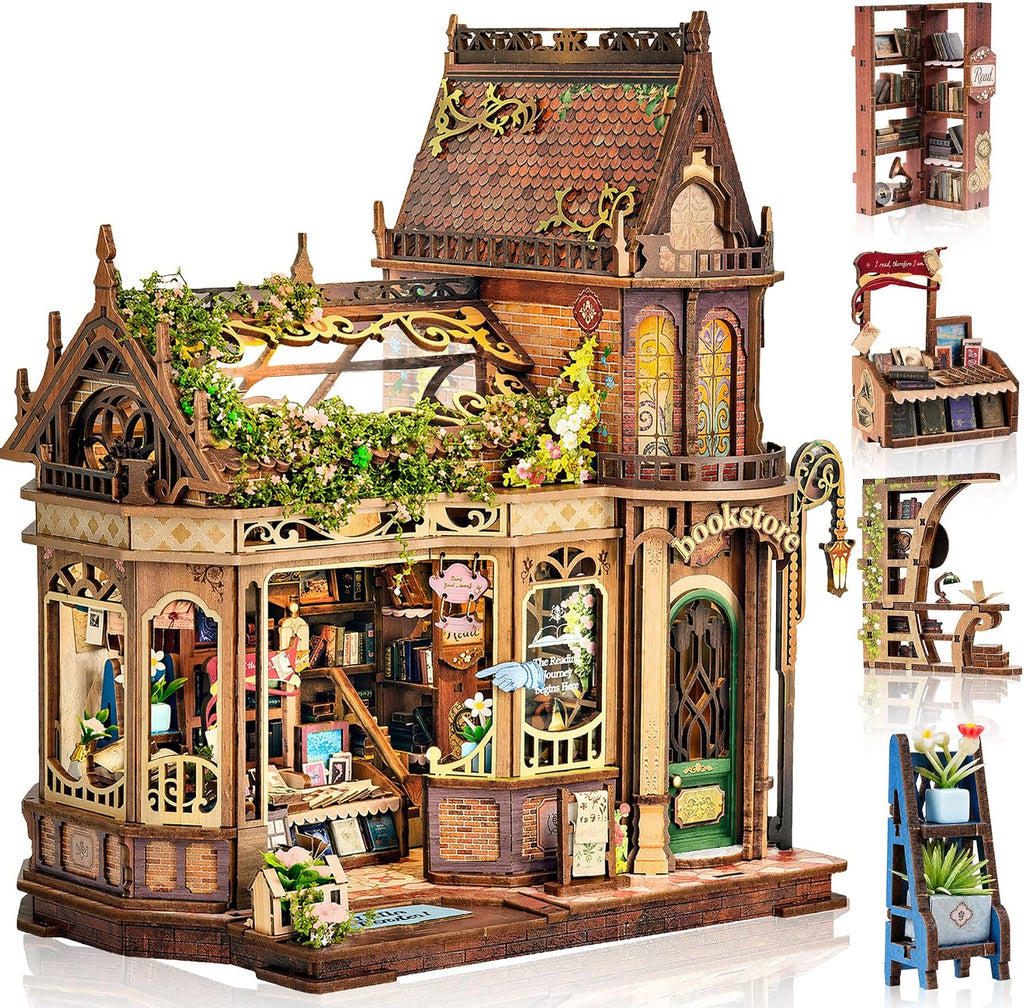 CRIOLPO Kit de rincón de libros en miniatura para adultos con luces LED