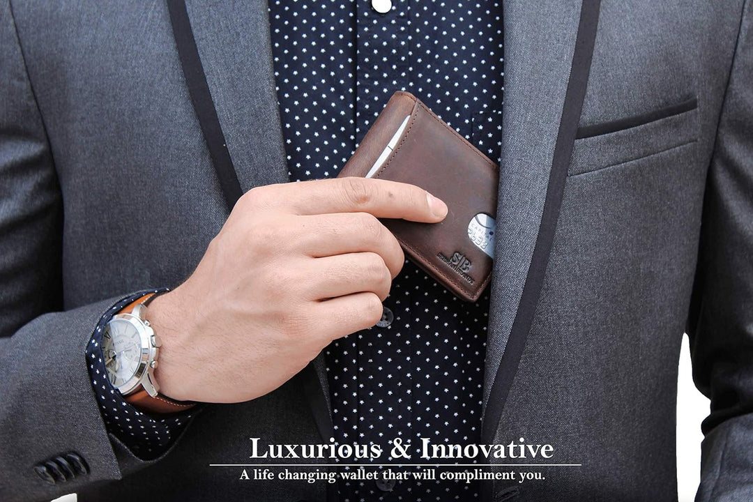 SERMAN BRANDS RFID Blocking Slim Bifold Genuine Leather Minimalist...
