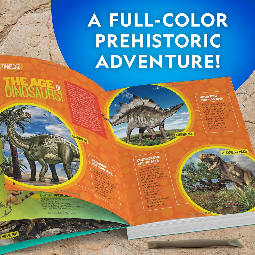 Juego de excavación de fósiles de dinosaurios NATIONAL GEOGRAPHIC y libro de dinosaurios para niños - Excava un fósil de diente de dinosaurio réplica y estudia la paleontología con un libro de