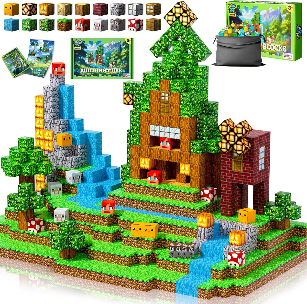 Enjoyjoy 300 bloques de construcción magnéticos, Montessori apilables, juguetes sensoriales de construcción apilable, cubos para STEM para niños de 4 a 8 años, regalos de Navidad y cumpleaños