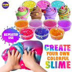 FunKidz - Kit de 33 tazas de slime jumbo para niños, paquete de slime prefabricado para bricolaje, suave, nube, transparente, mantequilla, purpurina, brillando en la oscuridad, kits de fabricación de