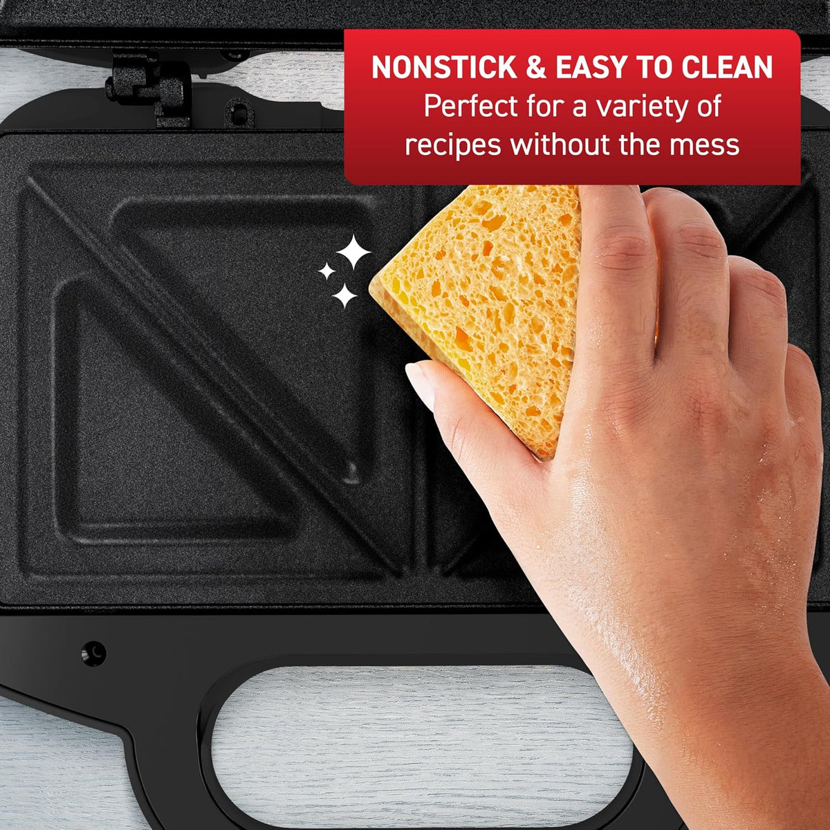 T-fal Sandwichera compacta, acero inoxidable, fácil de limpiar, luces indicadoras, mango de tacto frío, queso a la parrilla, Panini, 625 vatios, negro
