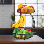 Simple Houseware Cesta de frutas de 2 niveles para encimera con colgador de plátano, color negro