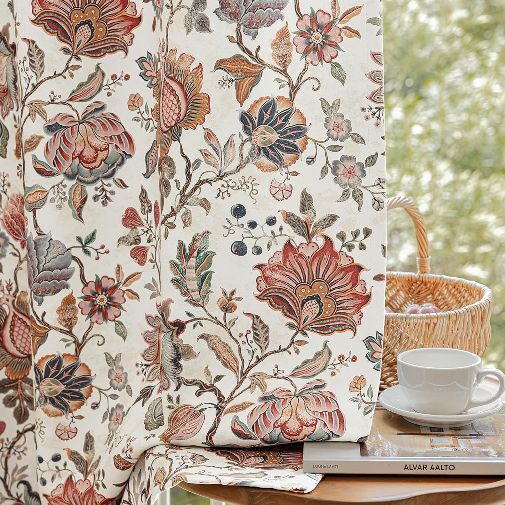 FMFUNCTEX - Cortinas opacas florales bohemias beige, 52 x 84 pulgadas