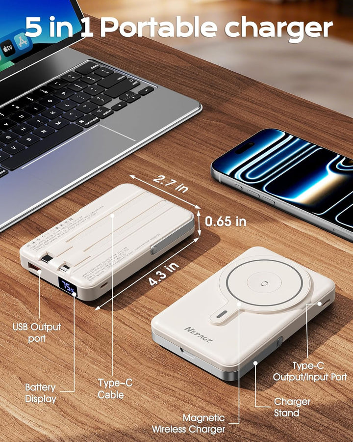 Nepagz Cargador portátil Magsafe, banco de energía magnético de 100...