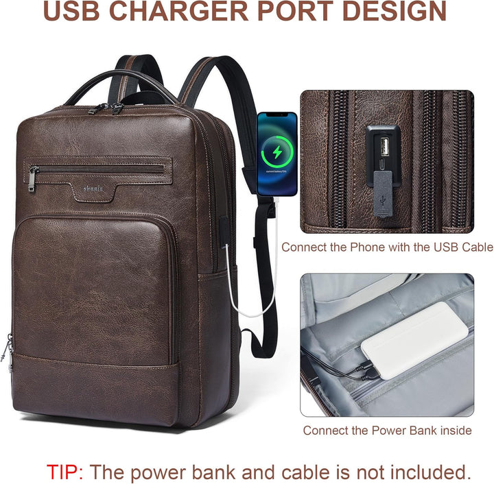 Mochila de cuero para laptop Shrrie para mujeres y hombres, mochila...