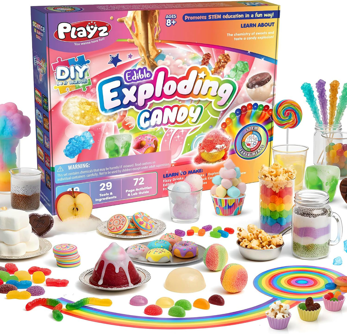 Playz - Kit de química CTIM de ciencia alimentaria, haz tus propios experimentos de chocolates y dulces para niños, niñas y adolescentes a partir de 8, 9, 10, 11, 12, 13+ años