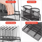 Lámpara Marbrasse Desk organizer with Drawer, 4-Tier Mesh File Organizer with 5 Vertical File Holders and 2 Pen Holders, Multifunction Desktop Organizer,Desk Organizers and Accessories for Home Office