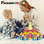 PicassoTiles 82 piezas de palos magnéticos y azulejos magnéticos de construcción de bloques de construcción para niños pequeños, bolas magnéticas de juguete de aprendizaje STEM y más de 3 años para niños y niñas de educación temprana
