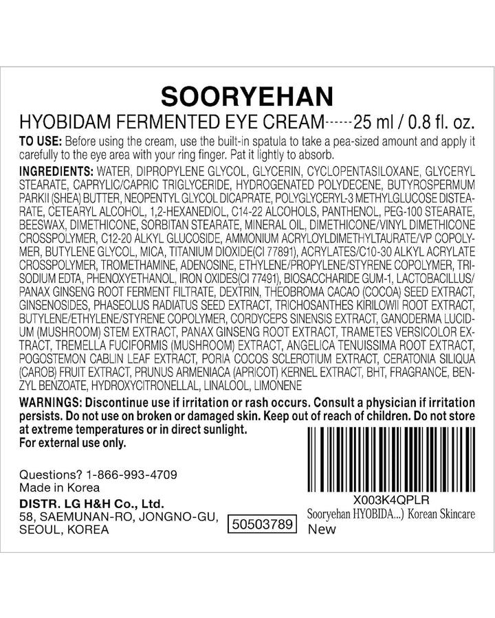 Sooryehan HYOBIDAM Crema de ojos fermentada, cuidado de la piel cor...
