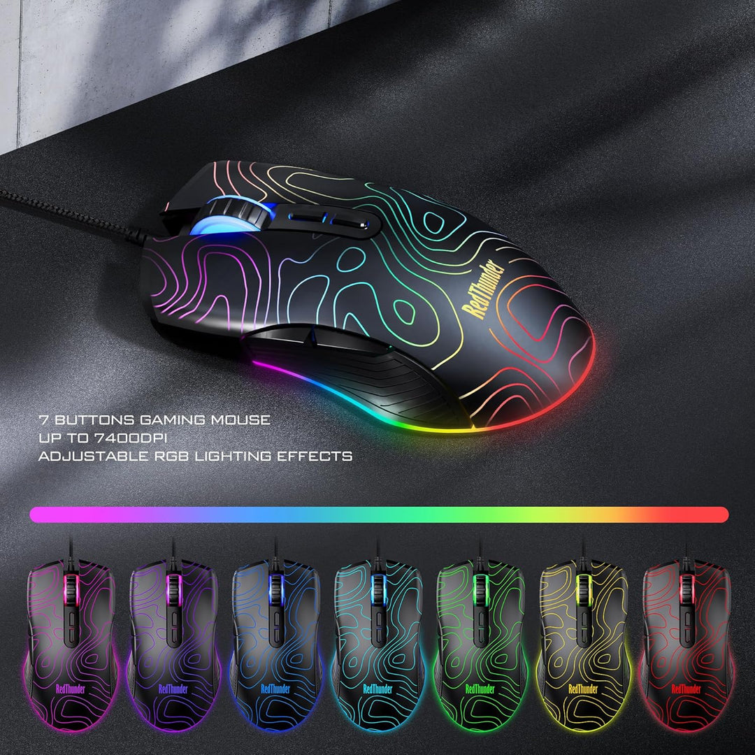 RedThunder K10 - Combo de teclado y mouse para juegos con cable con...