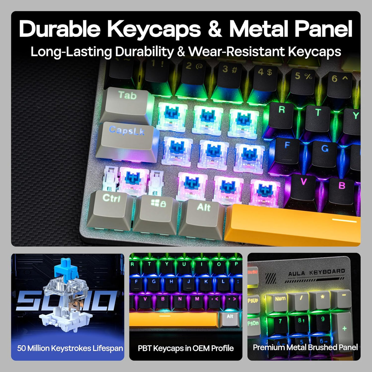 MechLands Aula S500 - Teclado mecánico con cable para juegos, 100%...