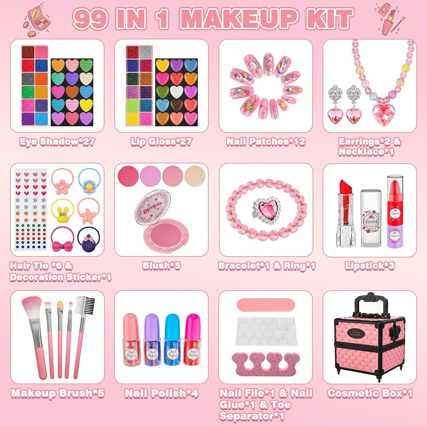 Juego de 99 piezas de maquillaje para niñas, juguetes de princesa,...
