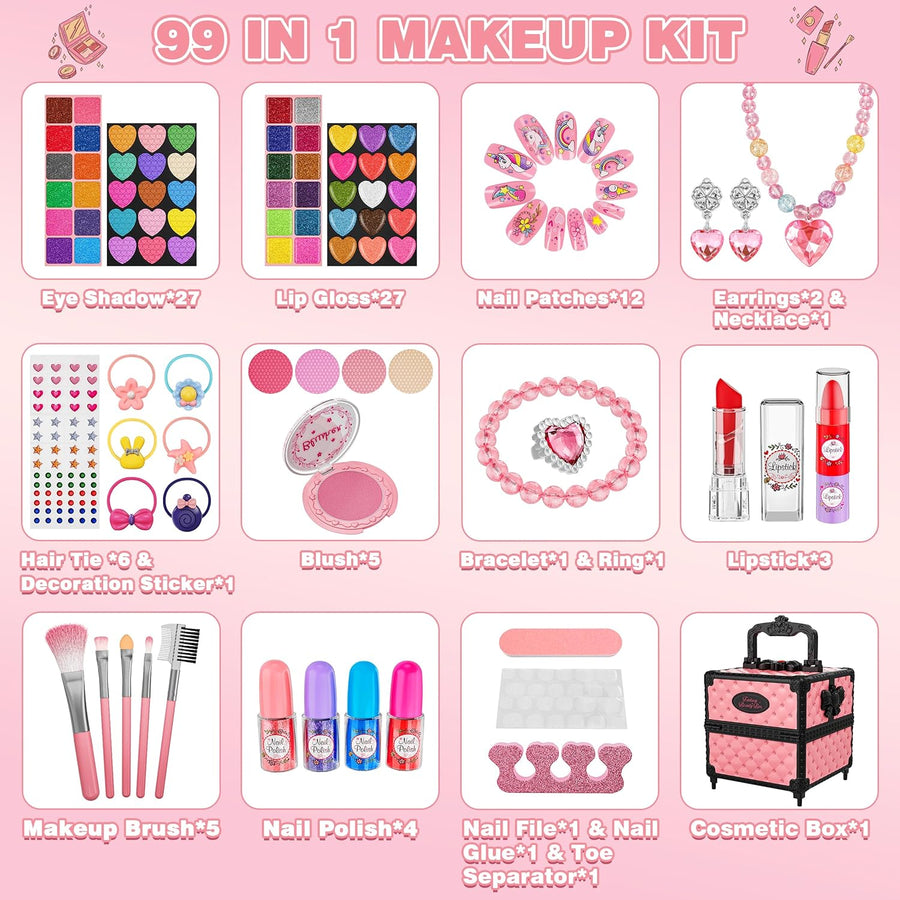 Juego de 99 piezas de maquillaje para niñas, juguetes de princesa,...