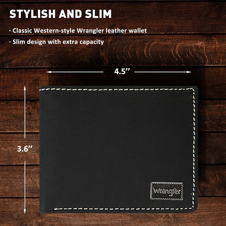 Wrangler Billetera bifold para hombre, piel auténtica, regalo para...