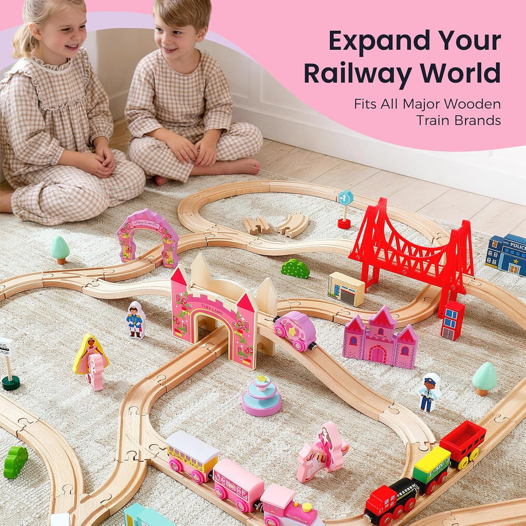Tiny Land Juego de tren de madera para niñas, juego de tren de princesa