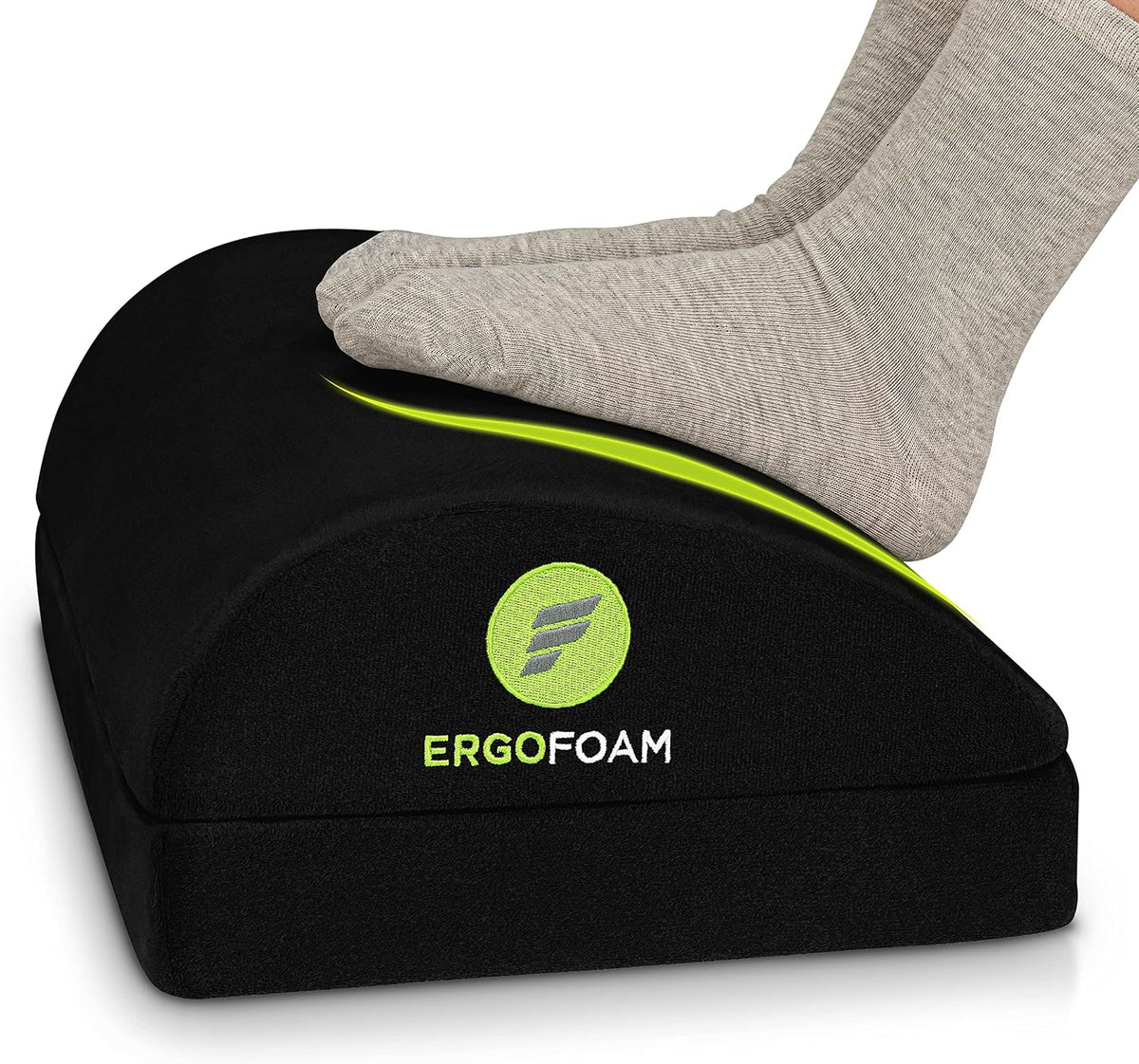 Lámpara ErgoFoam Reposapiés ortopédico con diseño de lágrima avalado por quiroprácticos, 2 en 1 ajustable para debajo del escritorio para dolor lumbar, de espalda y rodilla (negro)