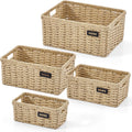 KAKAMAY Juego de 4 cestas de mimbre tejidas rectangulares color beige