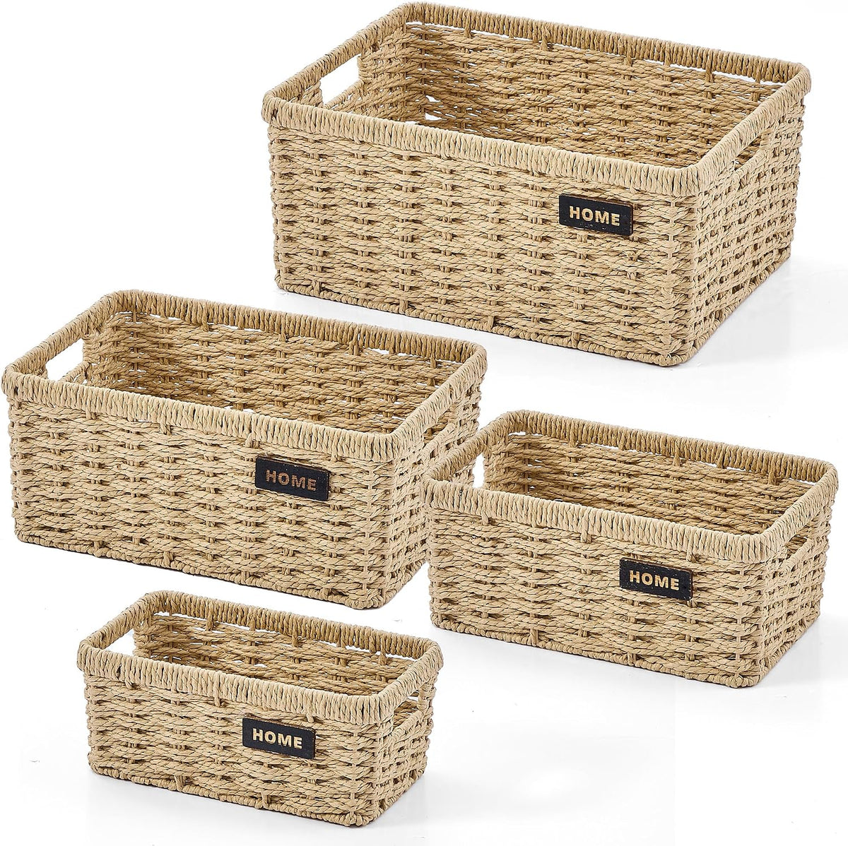 KAKAMAY Juego de 4 cestas de mimbre tejidas rectangulares color beige