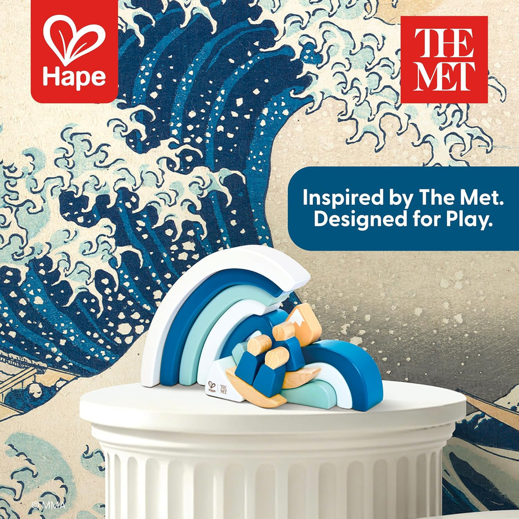 Hape x The Met Hokusai - Bloques de construcción de madera Gran Ola – Juego de bloques inspirado en el arte para edades de 2 a 8 años – Habilidades motoras finas y creatividad