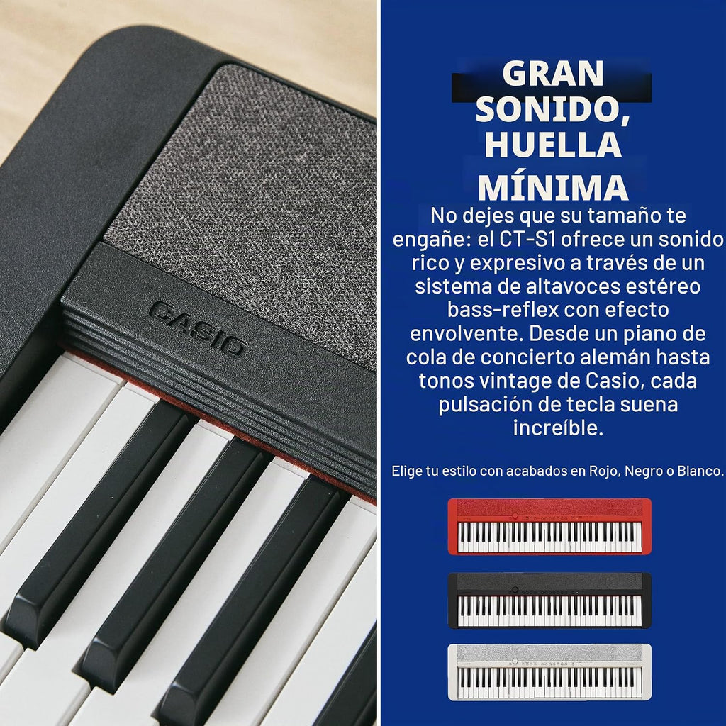 Casio Casiotone CT-S1 – Teclado retro sensible al tacto de 61 teclas | Diseño elegante y portátil para principiantes a profesionales | Piano de cola estéreo + 60 tonos AiX | Conectividad USB-MIDI |