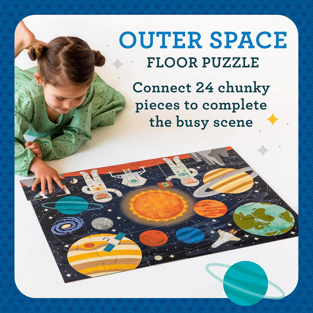 Petit Collage Rompecabezas de piso con espacio exterior de 24 piezas, rompecabezas grande para niños, rompecabezas completo del espacio exterior mide 18 x 24 pulgadas, es una gran idea de regalo para mayores de 3 años