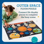 Petit Collage Rompecabezas de piso con espacio exterior de 24 piezas, rompecabezas grande para niños, rompecabezas completo del espacio exterior mide 18 x 24 pulgadas, es una gran idea de regalo para mayores de 3 años