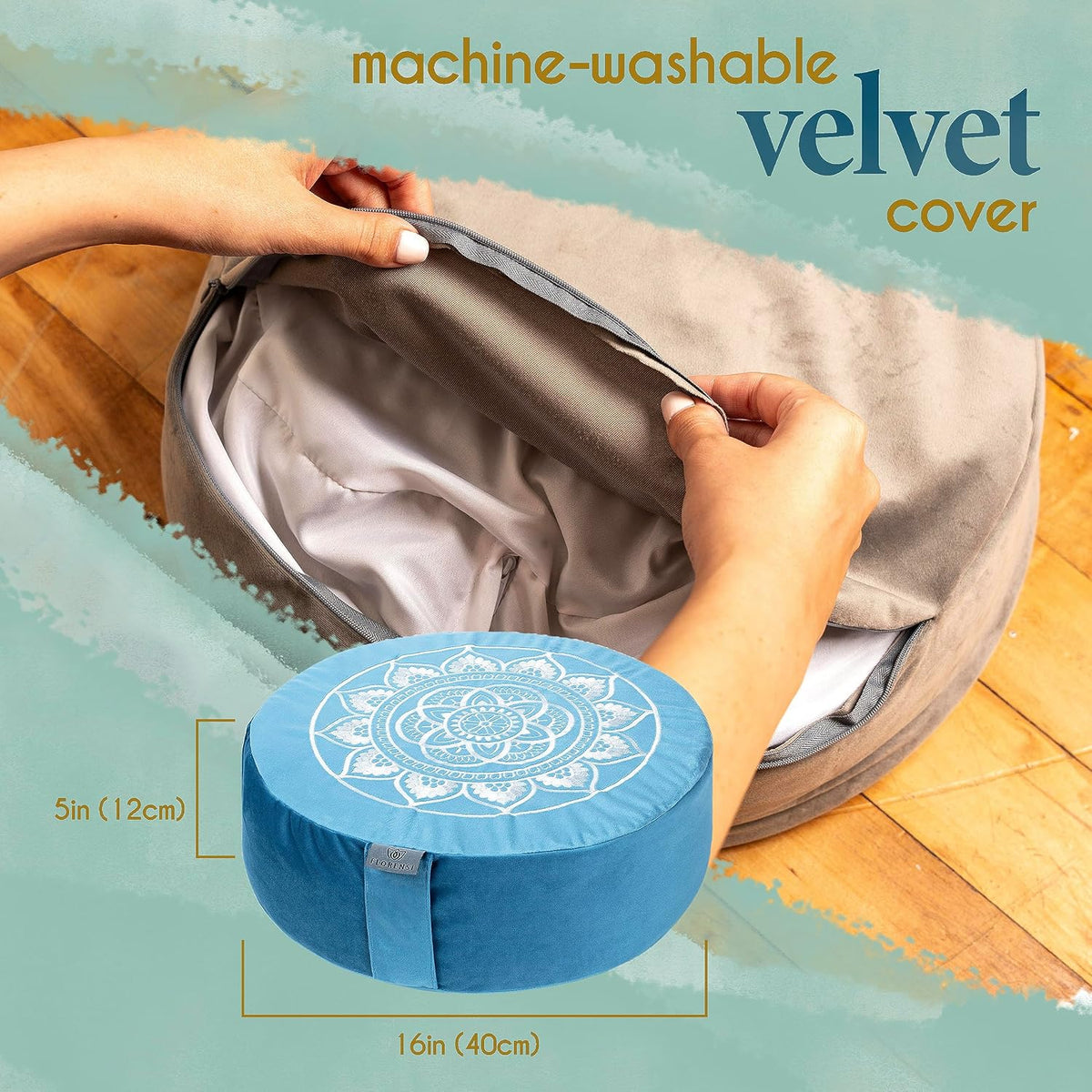 Florensi - Cojín de meditación - Cómoda almohada de suelo - Tradicional almohada de meditación tibetana con hermosa cubierta de terciopelo - Cojín de suelo grande para sentarse para adultos - Respaldo