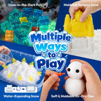 JOVA Klever Kits - Contenedor sensorial de nieve para niños, con piedras que brillan en la oscuridad, kit de nieve falsa del mundo de invierno con figuras de animales árticos