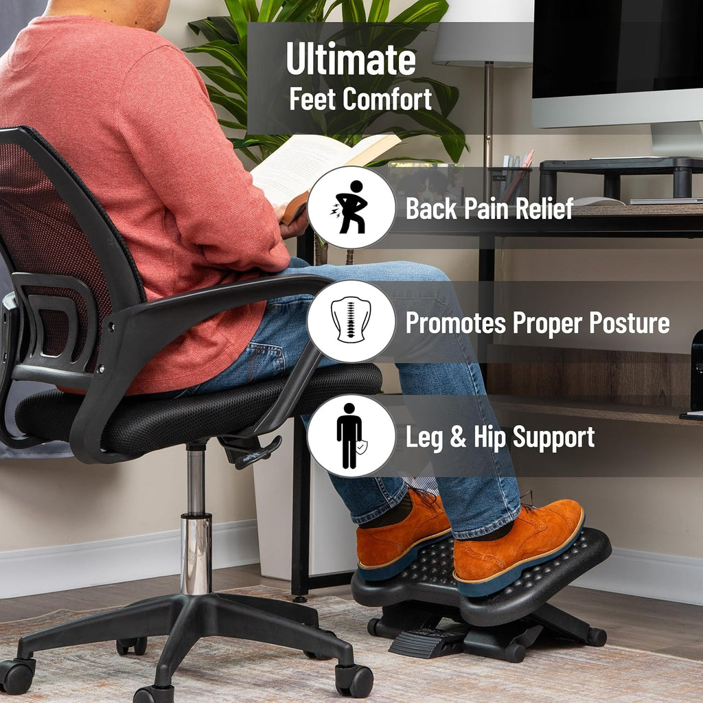 Lámpara Mind Reader Reposapiés, debajo del escritorio en el trabajo, ergonómico, altura ajustable, oficina, plástico, 17" de largo x 13" de ancho x 6.25" de alto, negro