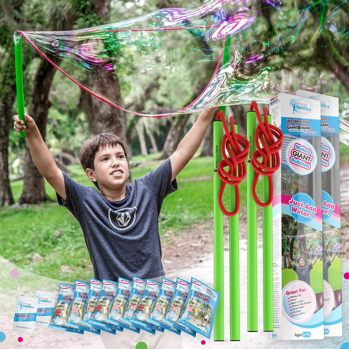 Kit de burbujas gigantes, paquete familiar (juego de 14 piezas) con varita de burbujas grandes y concentrado de solución (hace 3 galones de burbujas grandes) | Mejor valor para diversión