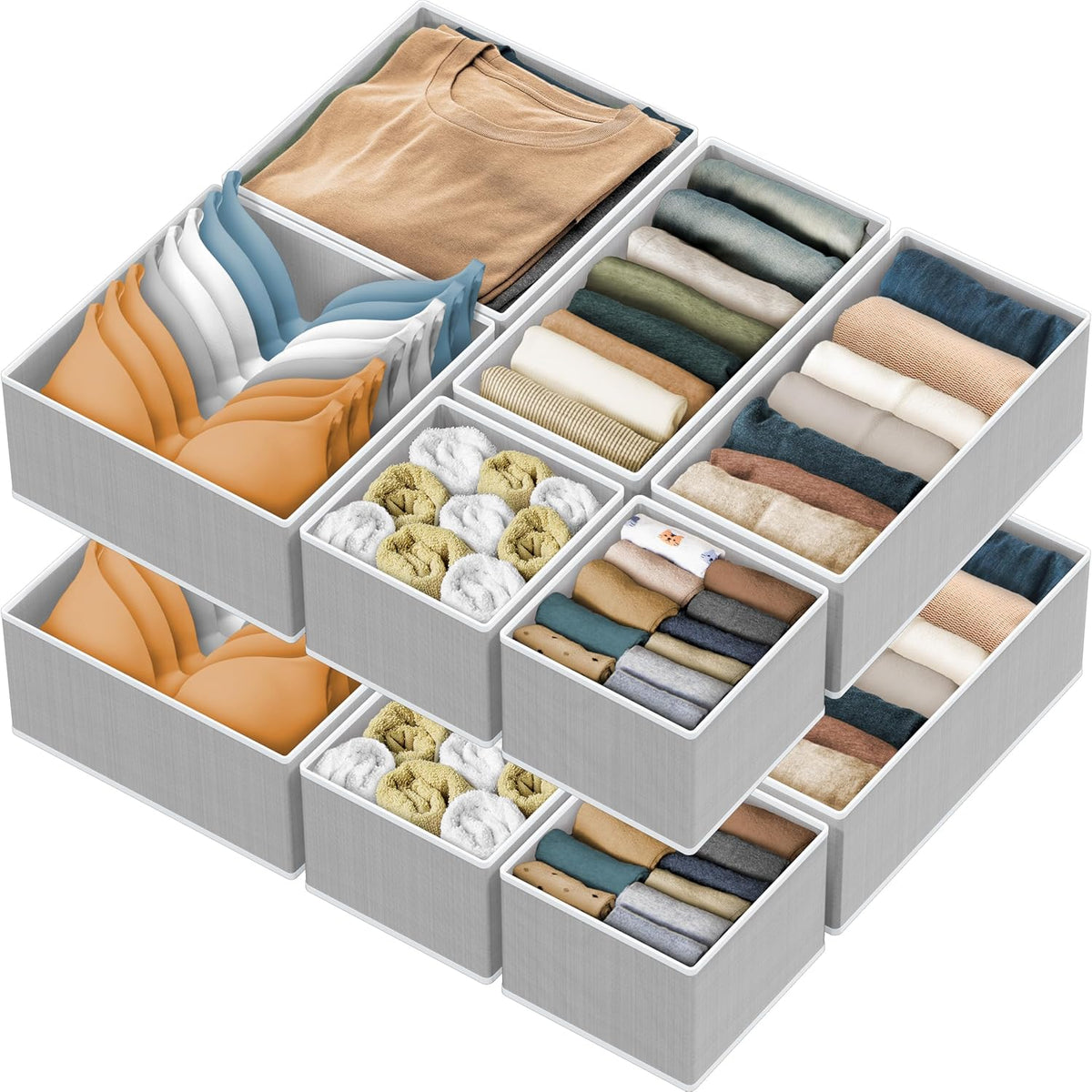 Simple Houseware Organizador plegable para cajones y contenedor para almacenar, juego de 12, gris