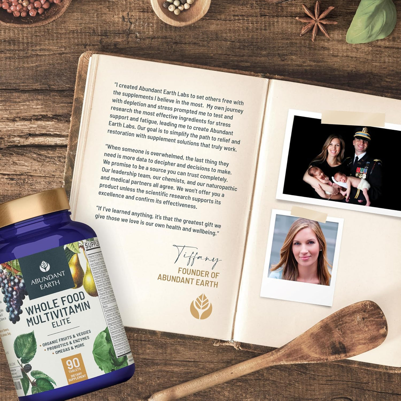 Abundant Earth Multivitamínico integral de alimentos para mujer Sup...