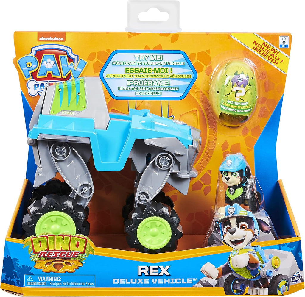 Paw Patrol, Dino Rescue Rex - Vehículo transformador con figura de dinosaurio misterioso