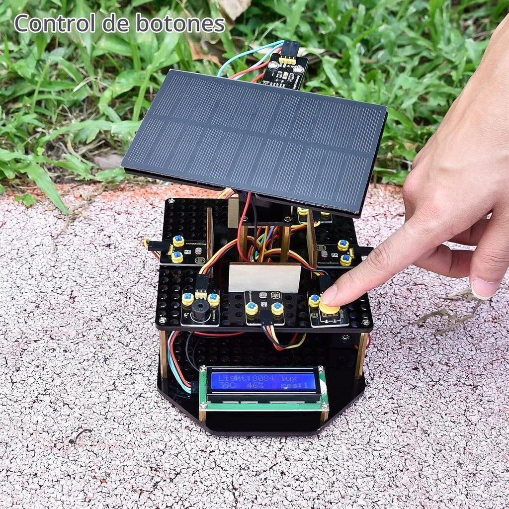 KEYESTUDIO Kit electrónico de seguimiento solar DIY para Arduino, carga de teléfono inteligente, sensor de temperatura y humedad, sensor de luz BH1750, kit de programación educativo para adolescentes