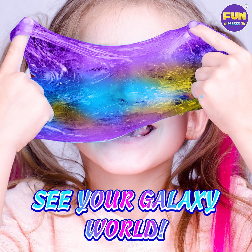FunKidz - Kit de slime metálico de juguete para niños y niñas de 10 a 12 años, kit de fabricación de limo metálico para niños de 8 a 10 años, brillante, galáctico, divertidos regalos de slime