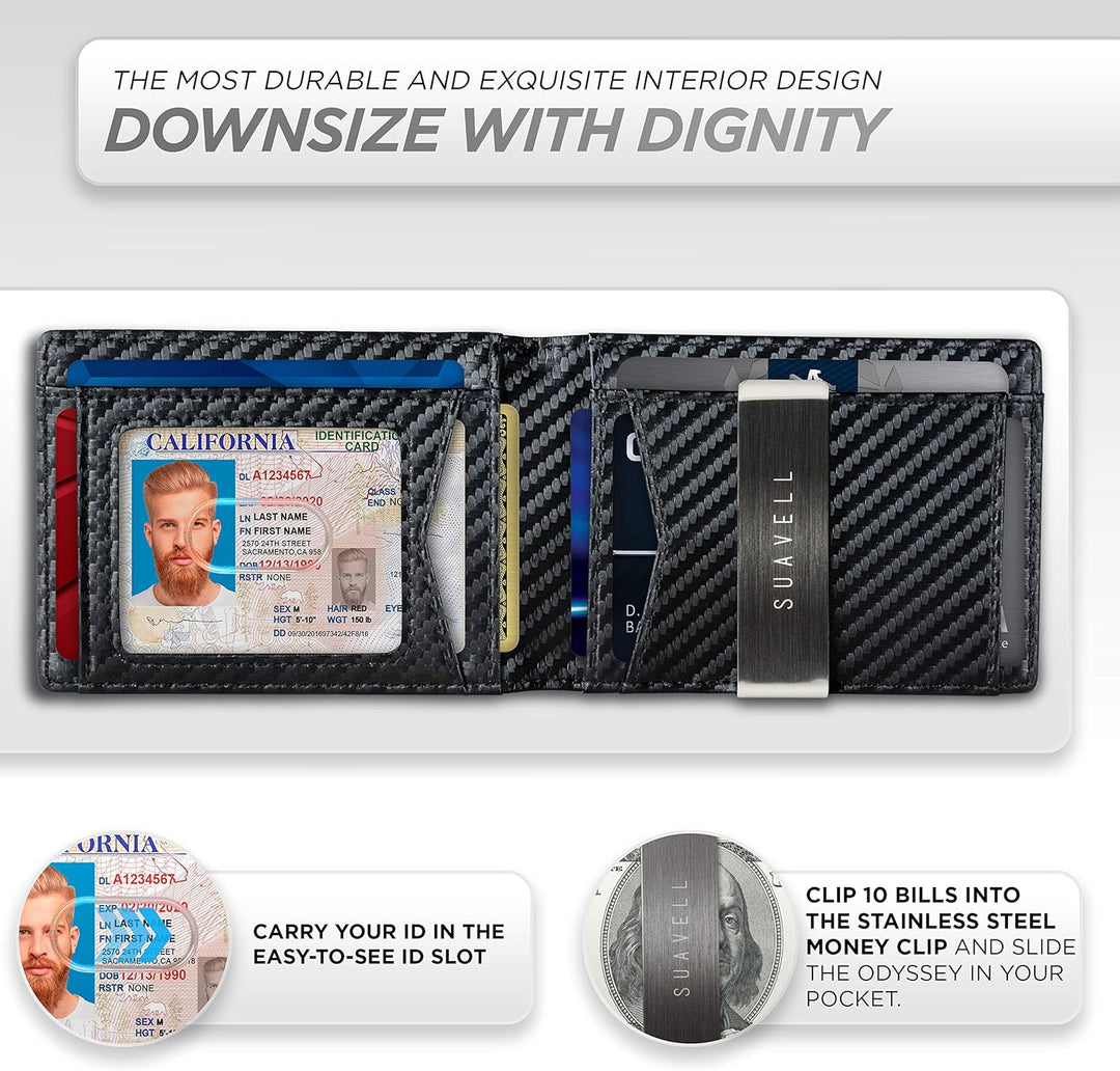 Suavell Billeteras delgadas para hombres. Cartera plegable minimali...