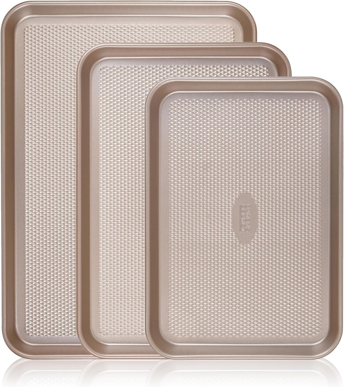Juego de Bandejas para Hornear Baker's Secret, 3x Hojas para Galletas para Horno, Textura de Diamante Premium Flujo de Aire, Juego de 3 Bandejas para Hornear, Extra Gruesas de 0.6mm con Base de