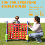 SDADI - Juego gigante ajustable en altura de 4 en fila, juego Jumbo 2-en-1 de 4 anotaciones con juego de lanzamiento de anillos, juego de patio para interiores y exteriores para niños, adultos y