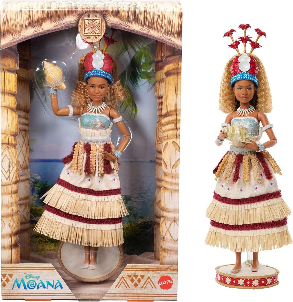 ​Mattel Disney Collector Moana - Muñeca coleccionable de moda con aspecto ceremonial con accesorio de concha, para niños y coleccionistas, inspirada en la película de acción en vivo