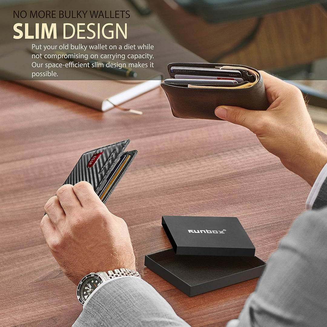 RUNBOX Cartera delgada para hombre, de piel auténtica, bloqueo RFID...