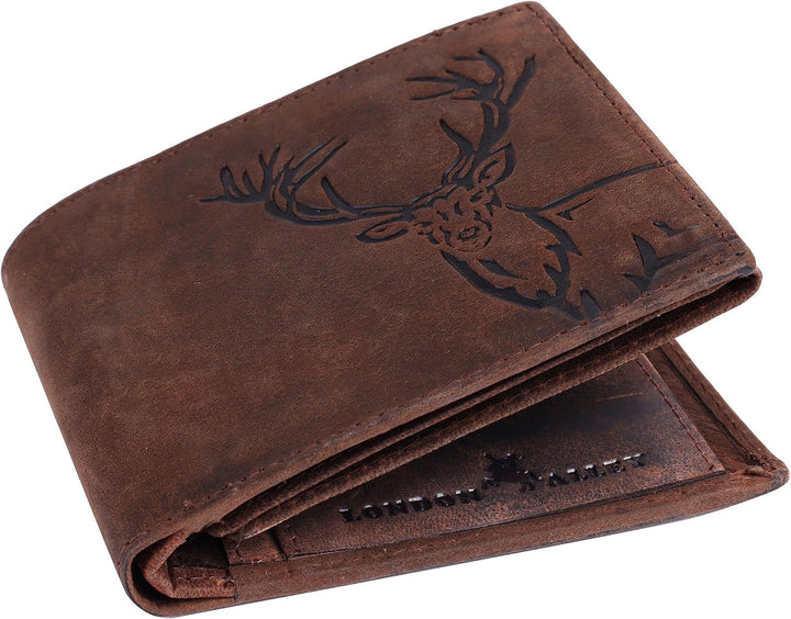 LONDON ALLEY Cartera de cuero marrón vintage de alce para hombre, M...