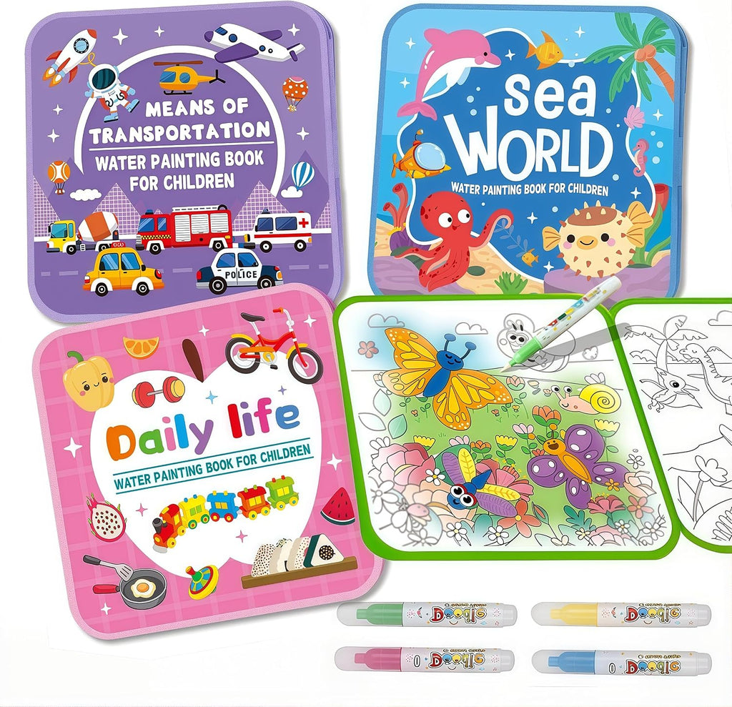 Libros mágicos para colorear al agua, paquete de 4 libros de pintura al
