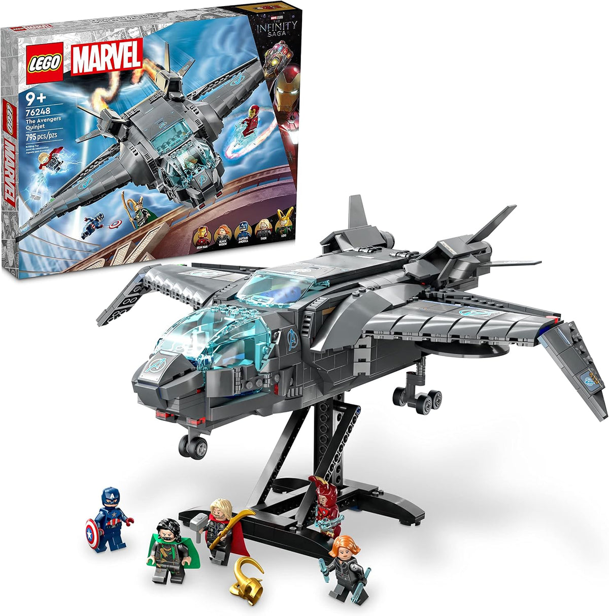 LEGO Marvel Los Vengadores Quinjet 76248, Juego de Construcción de Nave Espacial con Minifiguras de Thor, Iron Man, Viuda Negra, Loki y Capitán América, Saga del Infinito