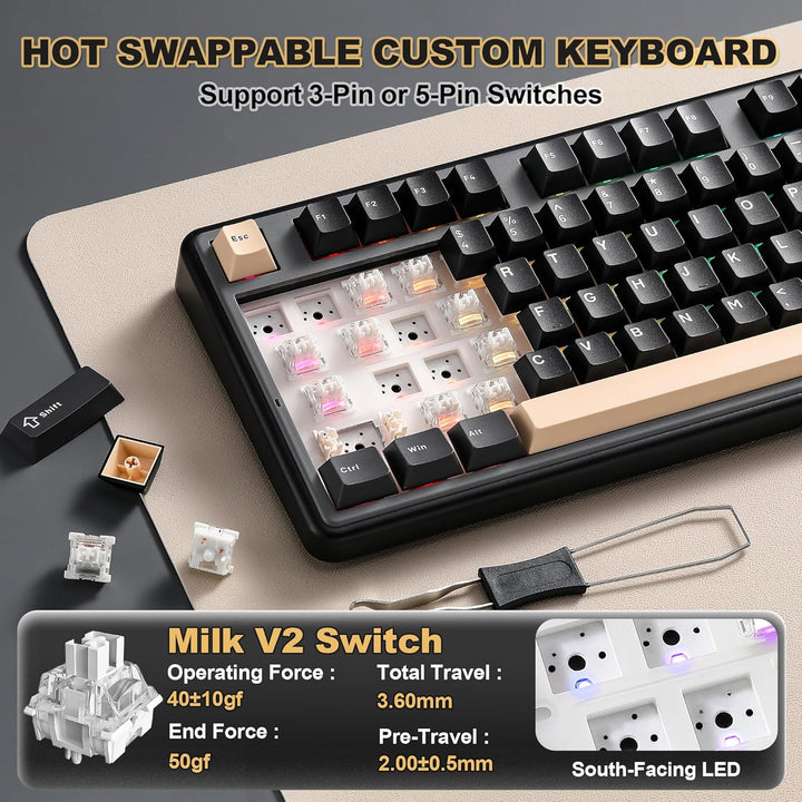 YUNZII B98 PRO QMK\/VIA Wireless Mechanical Gaming Keyboard, 96% La...