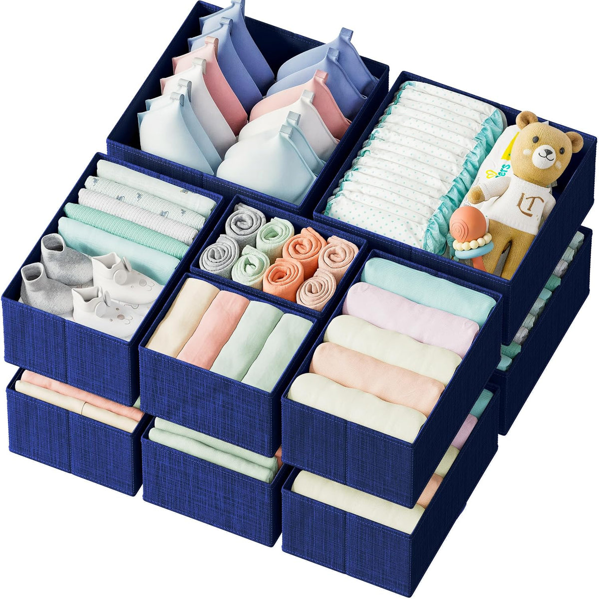 Set de Organizadores para Cajones de 12 piezas - Organizadores de Cajón en Navy para Guardia, Dormitorio y Closet