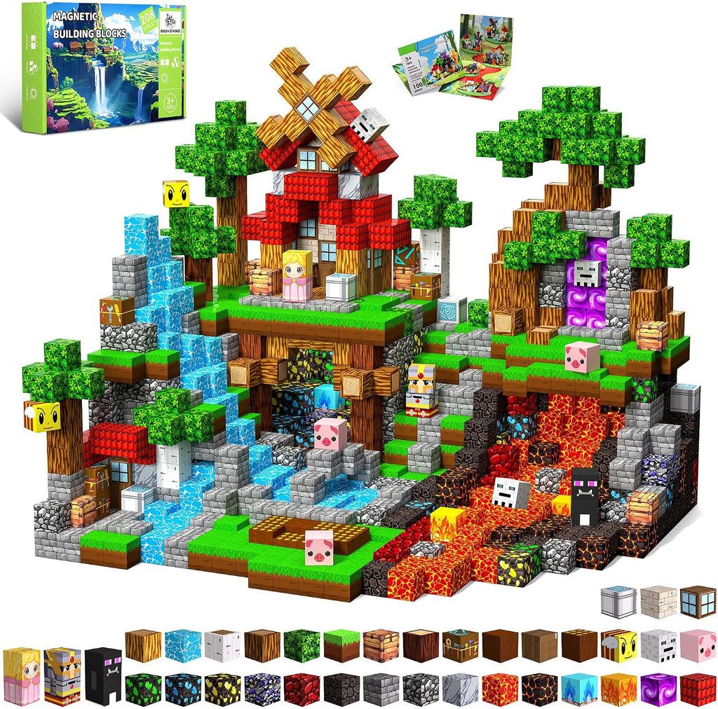 208 bloques magnéticos, cubos de construcción, juguetes de regalo