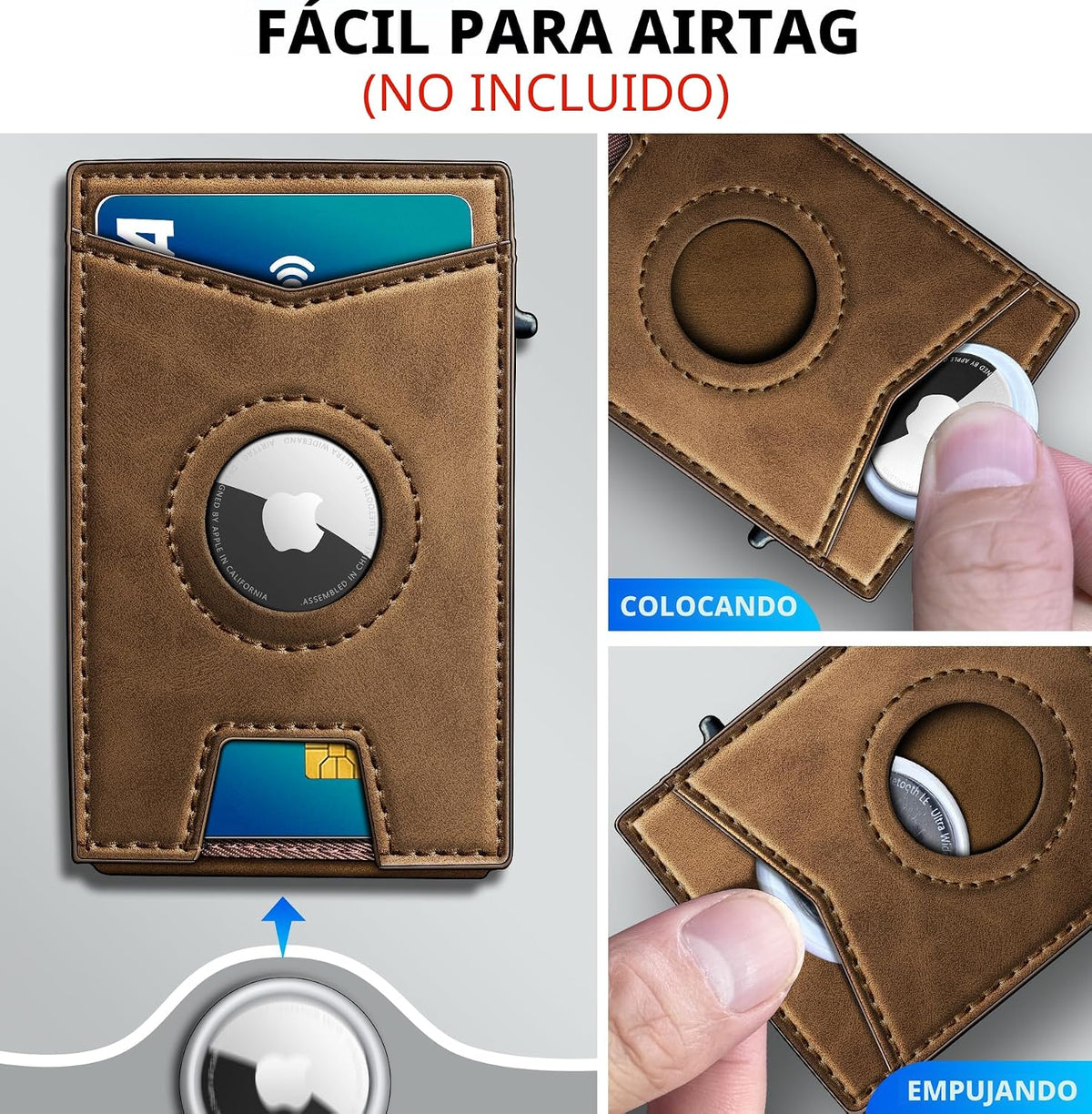 Airtag - Cartera para hombre con clip para dinero, 9 tarjetas, con