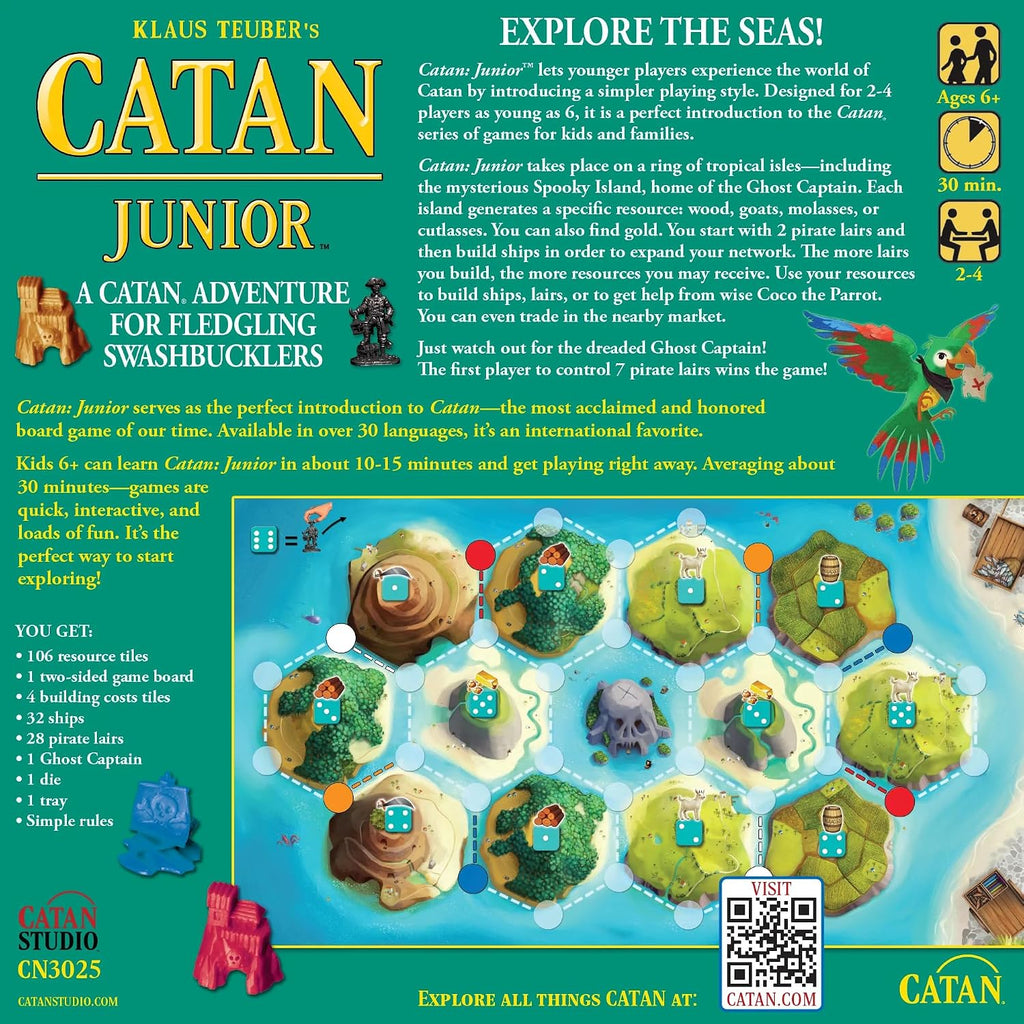 CATAN Juego de Mesa Junior - ¡Aventura de Espadachines para Jóvenes Piratas! Juego de estrategia, divertido juego familiar para niños y adultos, a partir de 6 años, 2-4 jugadores, 30 minutos de tiempo